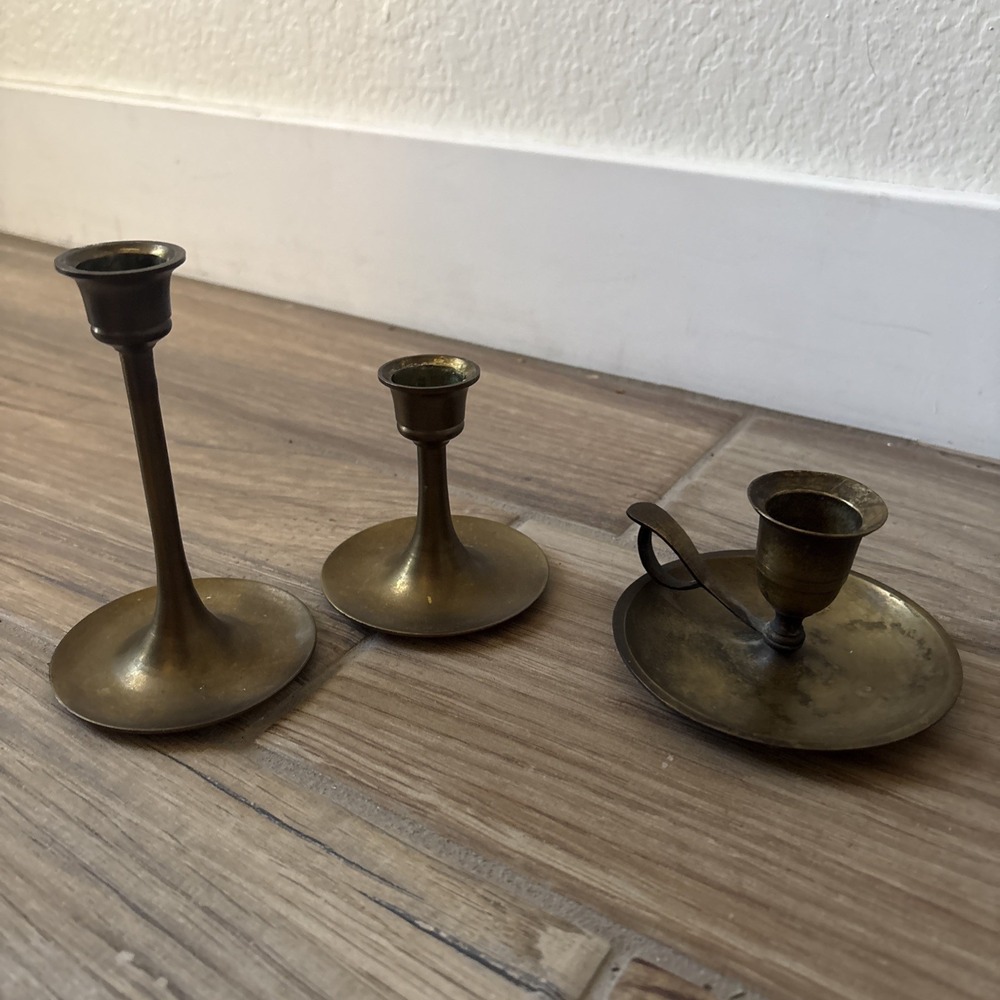 Lot Of 3 Small Brass Candle Sticks 3" -5"